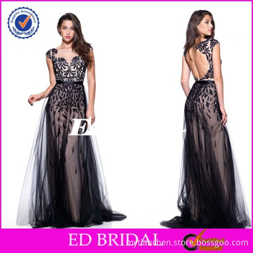 ZA002 Sexy Open Back Cap Sleeve Heavy Beaded Detachable Tulle SKirt Evening Dress For Seniors